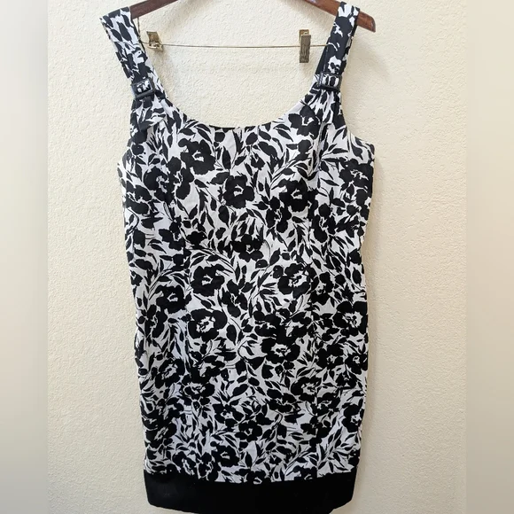 CHAPS by Ralph Lauren black & white Floral sheath Midi sundress. Size 16 - Picture 2 of 6